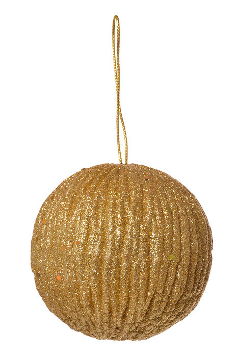 100Mm Styrofoam Ball Ornament W/Glitter (Gold)