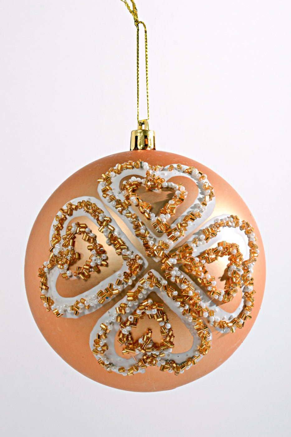 100MM Plastic Shiny/Matte Ball with Sequin Ornament Gold/White Box/4