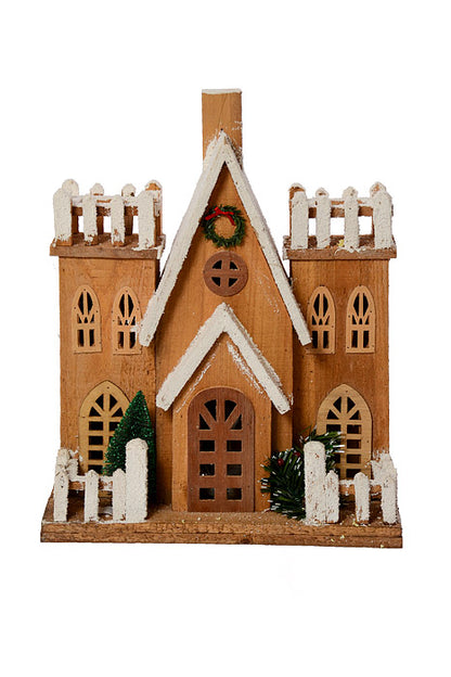 17" Wooden House With Lights Brown/White