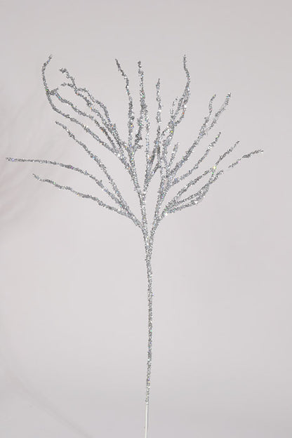 35" Glitter Plastic Twig Spray Silver