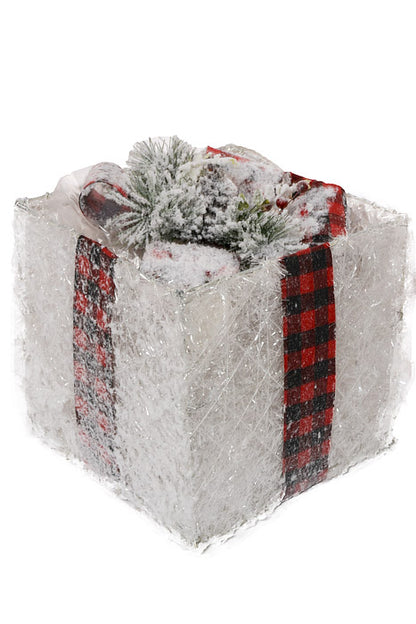 8.5"/10.75"/13" Lighted Gift Box With Bow Pinecone White/Red Set/3