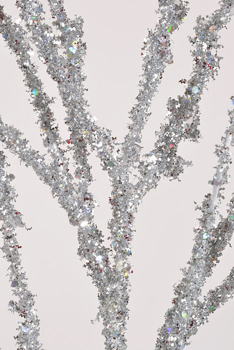 35" Glitter Plastic Twig Spray Silver