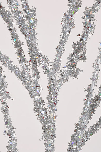 35" Glitter Plastic Twig Spray Silver