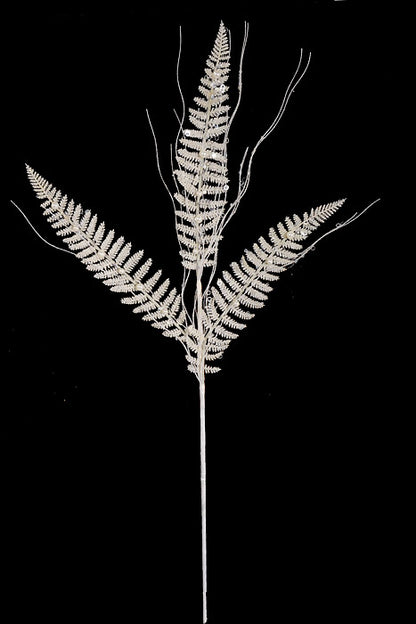 32" Glitter Fern Spray White