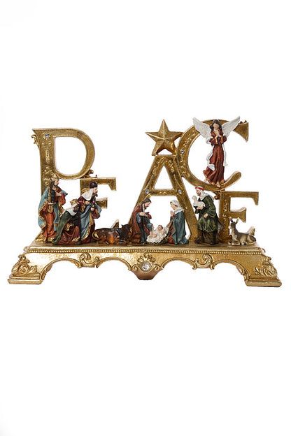 22" Resin Ornament Peace Nativity Table Piece Gold/Multi-Color