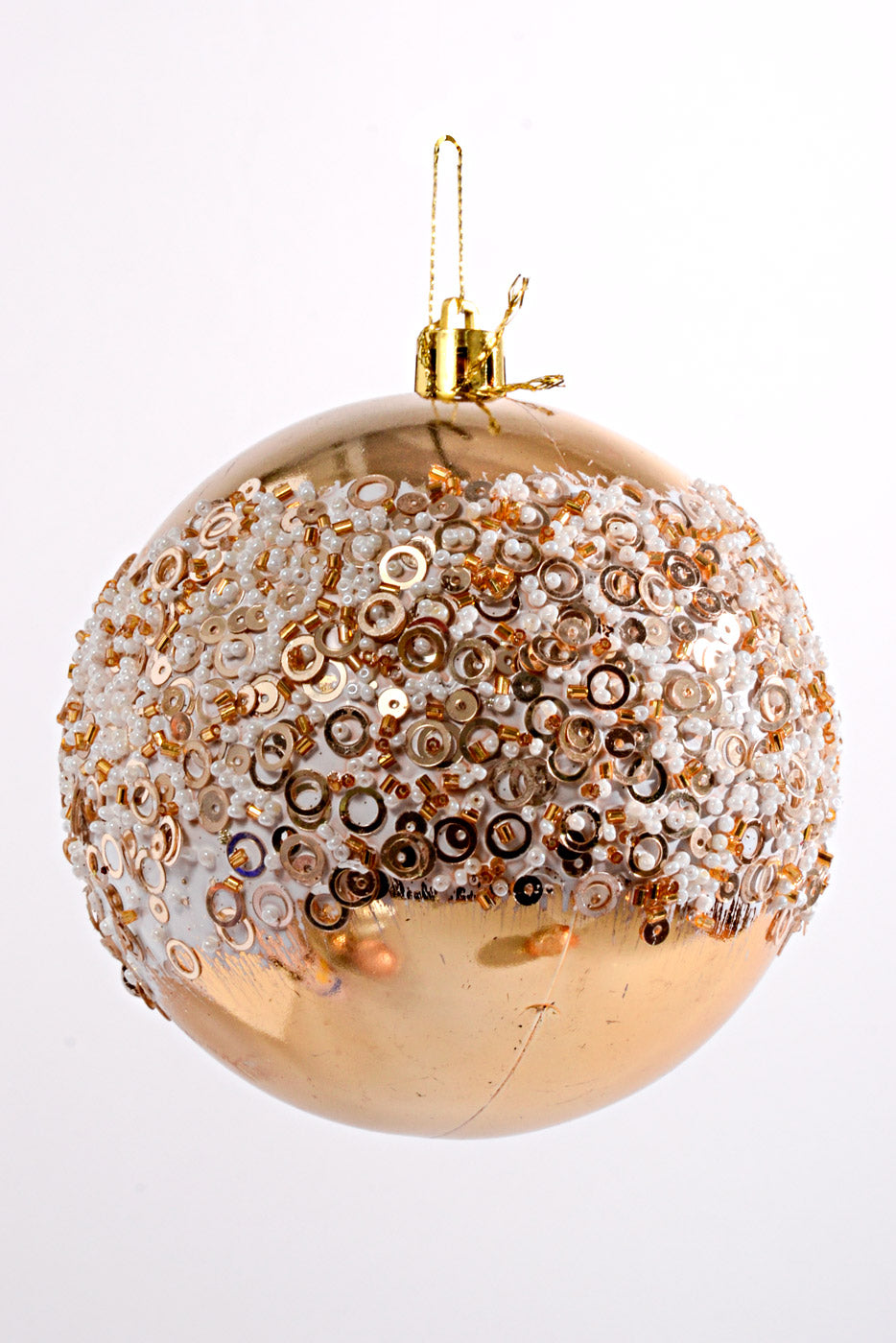 100MM Plastic Shiny/Matte Ball with Glitter Ornament Gold/White Box/4