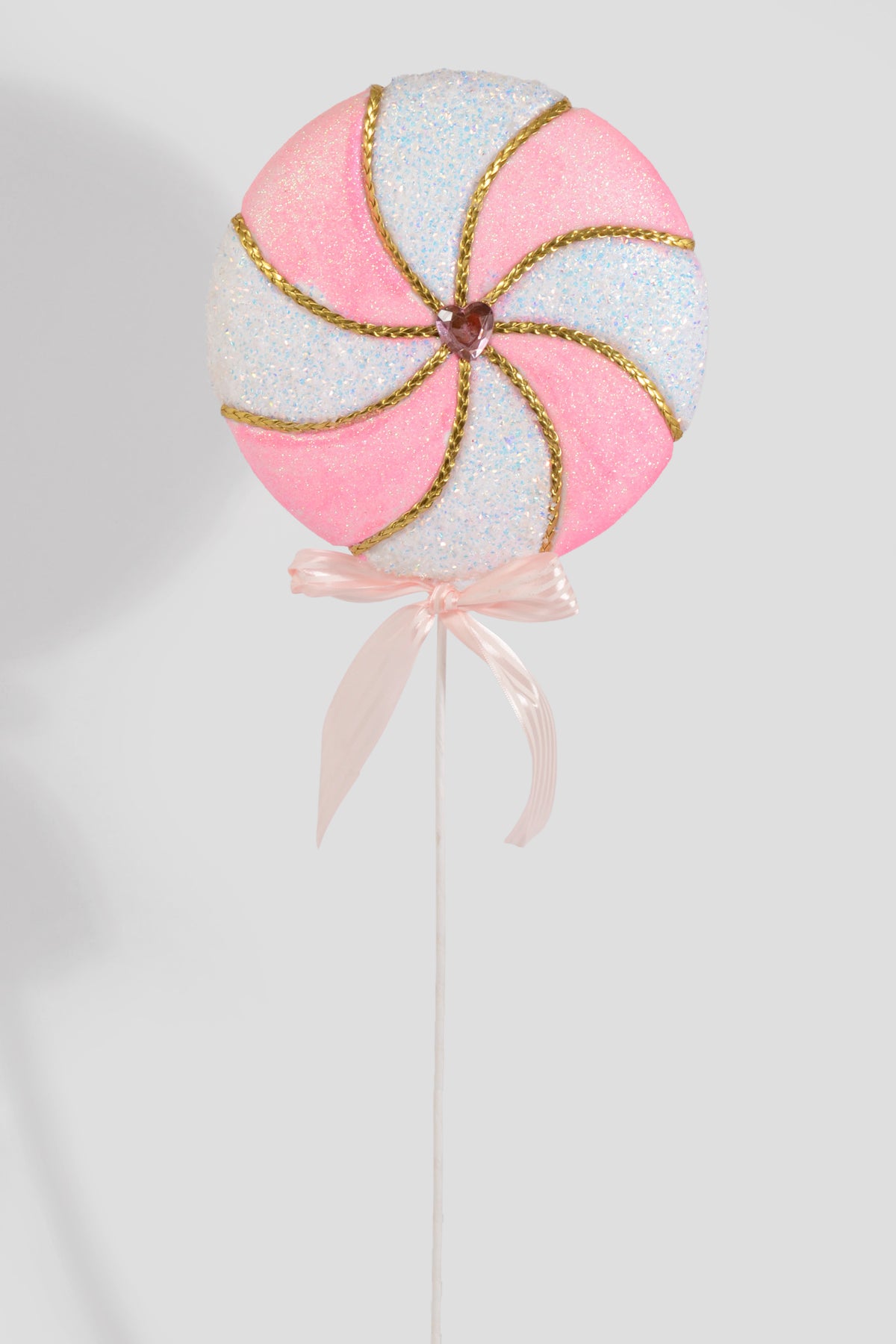 27" Glitter/Tinsel/Beaded Swirl Lollipop Pink/White