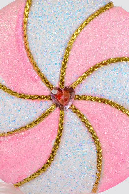 27" Glitter/Tinsel/Beaded Swirl Lollipop Pink/White
