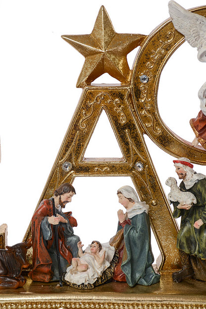 22" Resin Ornament Peace Nativity Table Piece Gold/Multi-Color