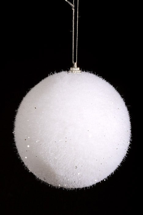 100Mm Snow Ball with Glitter Ornament White Pkg/6