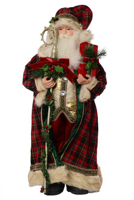 36" Santa With Staff And Packages Red/Green