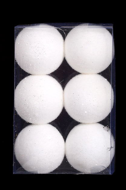 100Mm Snow Ball with Glitter Ornament White Pkg/6