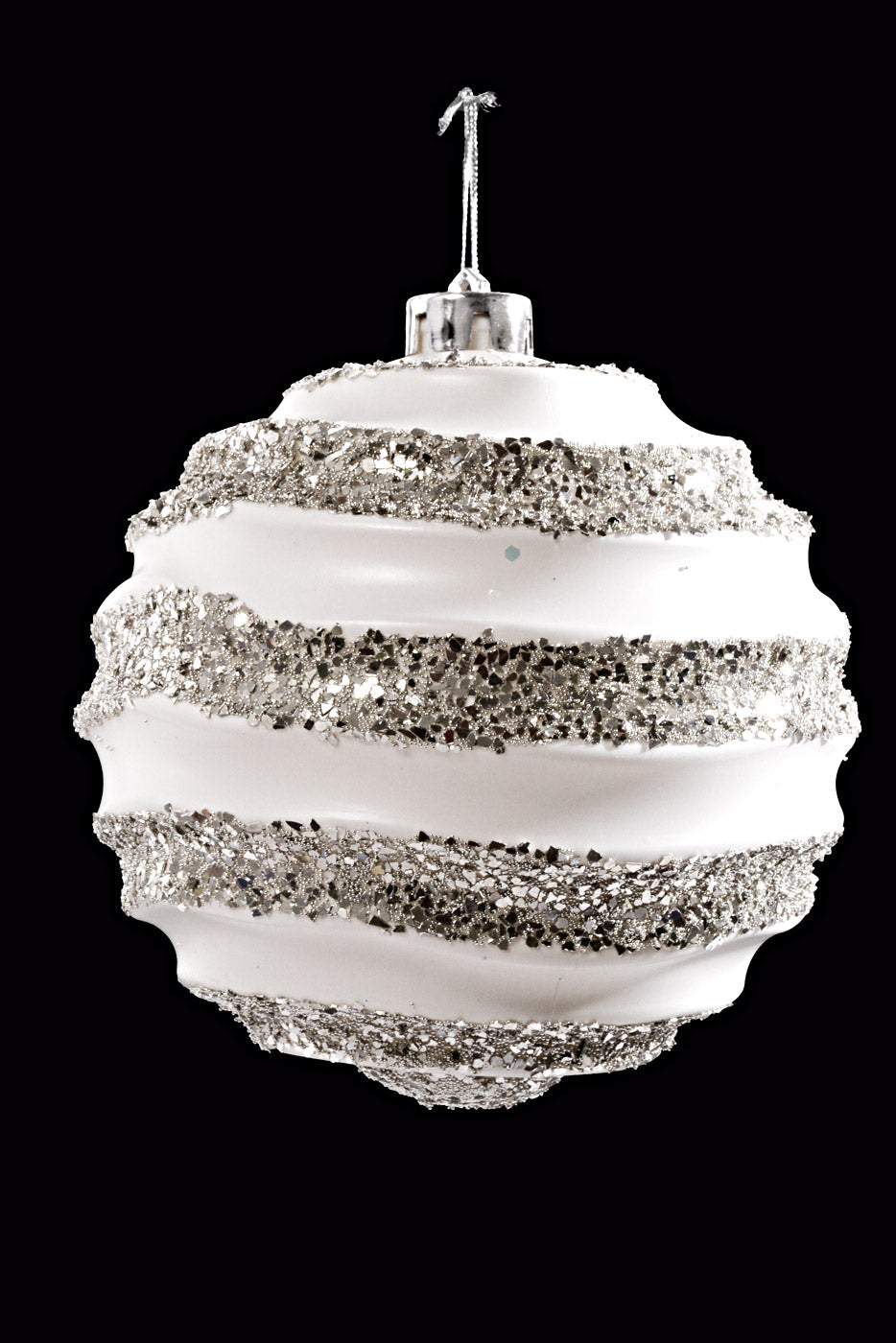 150MM Plastic W/Sequin Ball Ornament Silver/White