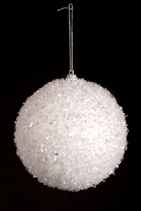 100Mm Ball with Glitter Ornament White Pkg/6