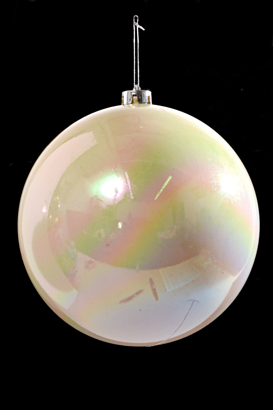 200MM Plastic Iridescent Ball Ornament White