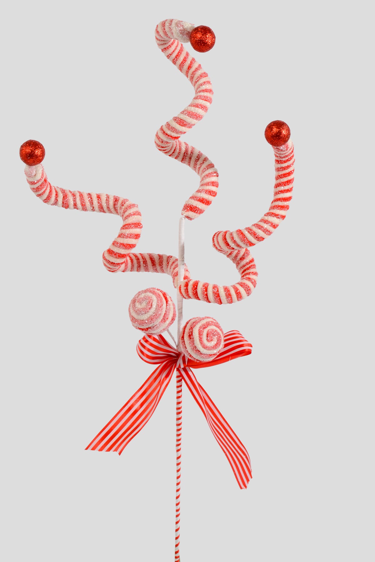 30" Glitter Curly Candy Stem Red/White