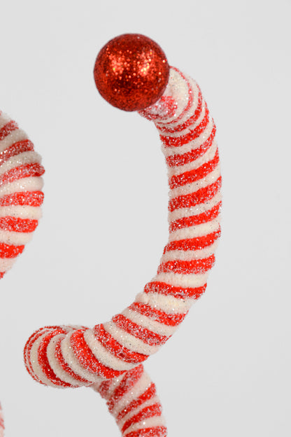 30" Glitter Curly Candy Stem Red/White