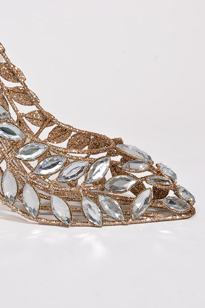 6.5" Glitter Rhinestone High Heel Clear/Champagne