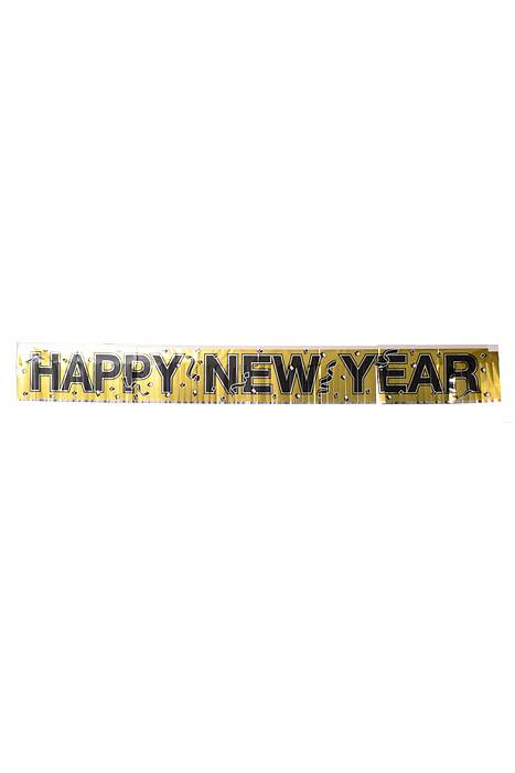 5Ft Metallic Happy New Year Fringe Banner Gold