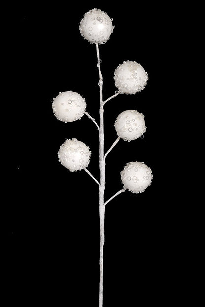 20" Glittered Ball Spray White