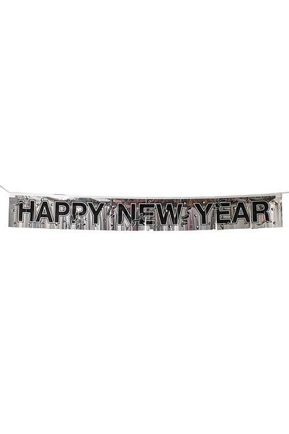 5ft Metallic Happy New Year Fringe Banner Silver
