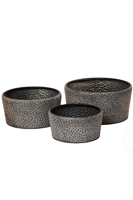 4.25" / 5" / 5.75" Metal Round Planter Gray Set/3
