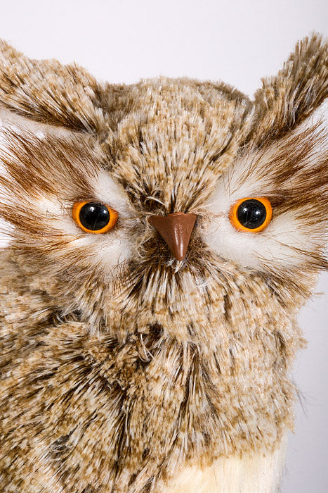 12.5" Winter Chalet Feather Owl W/Ears Natural Cream