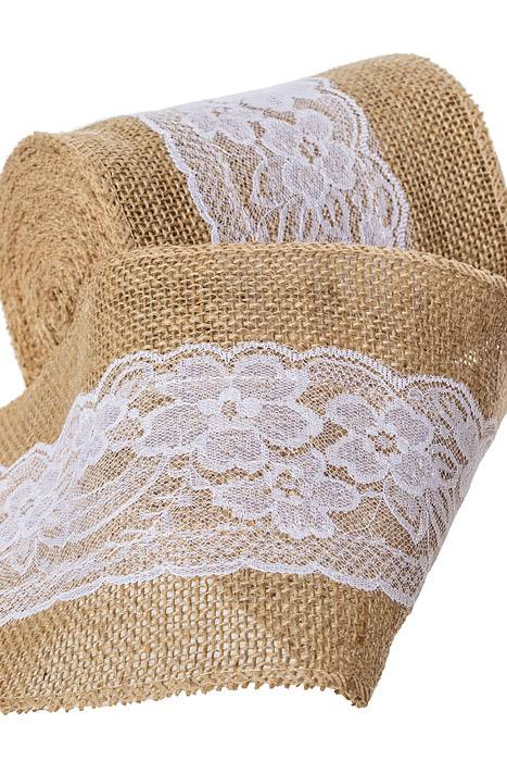 5.5"x 10y Jute Burlap W/lace Ribbon Natural/white