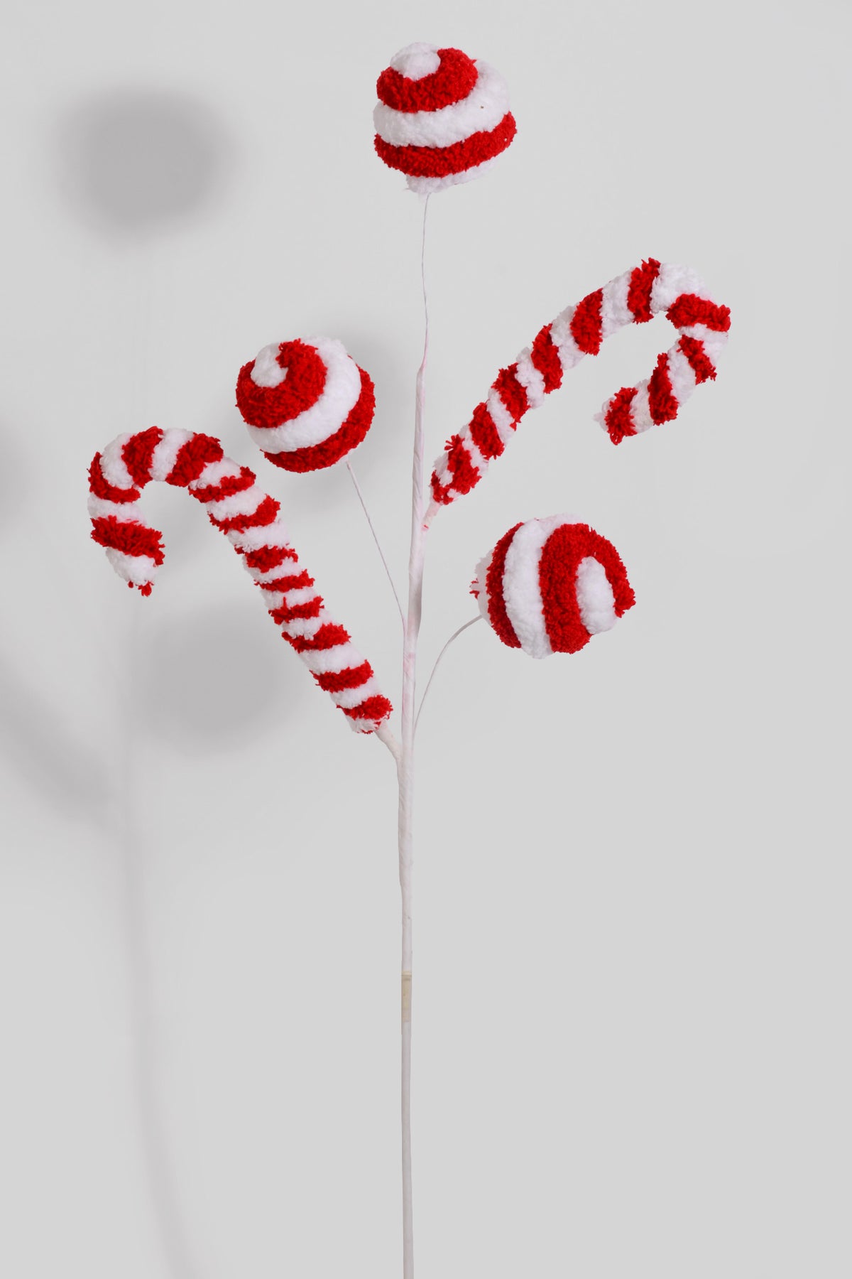 27" Striped Plush Candy Cane/Balls Stem Red/White