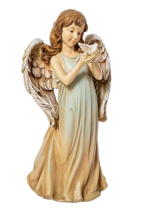 12.5" Angel Girl Holding A Dove