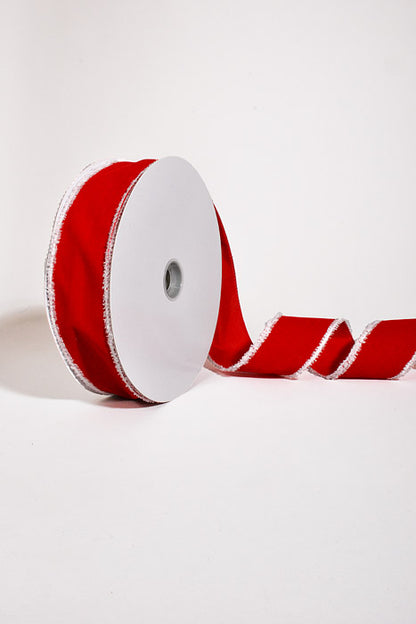 2.5" X 50Yds Wired Velvet with Snow Edge Ribbon Bright Red