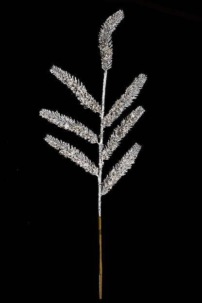 30" Glitter Pine Spray Silver