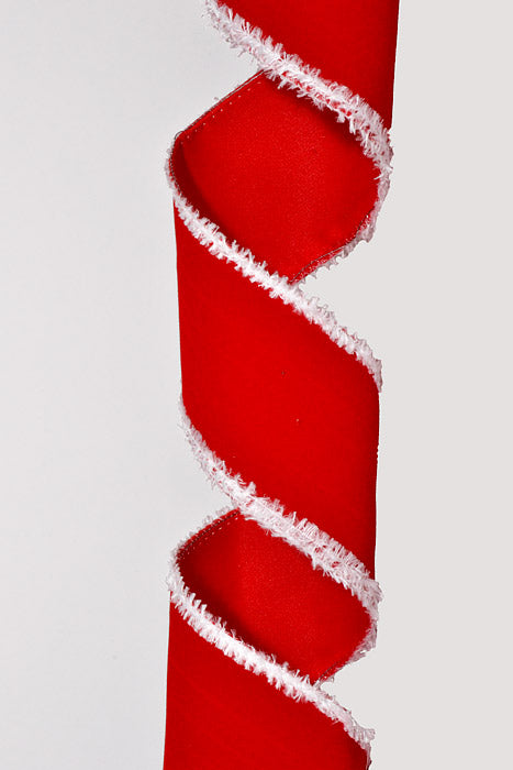 2.5" X 50Yds Wired Velvet with Snow Edge Ribbon Bright Red