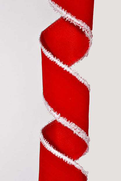 2.5" X 50Yds Wired Velvet with Snow Edge Ribbon Bright Red