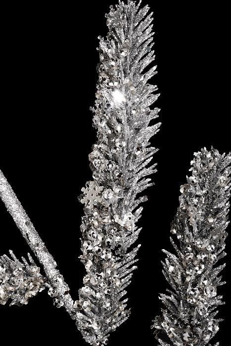 30" Glitter Pine Spray Silver