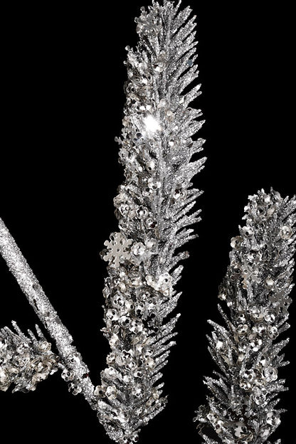 30" Glitter Pine Spray Silver