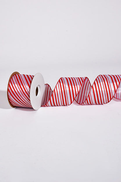 2-1/2" X 10Yds Wired Peppermint Ribbon Red/White