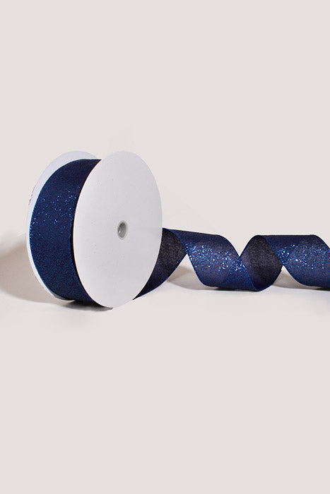2.5" X 50Yds Wired Satin Glittered Ribbon Navy