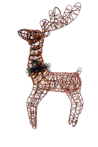 33" Lighted Stand Deer With Pinecone Rose Gold