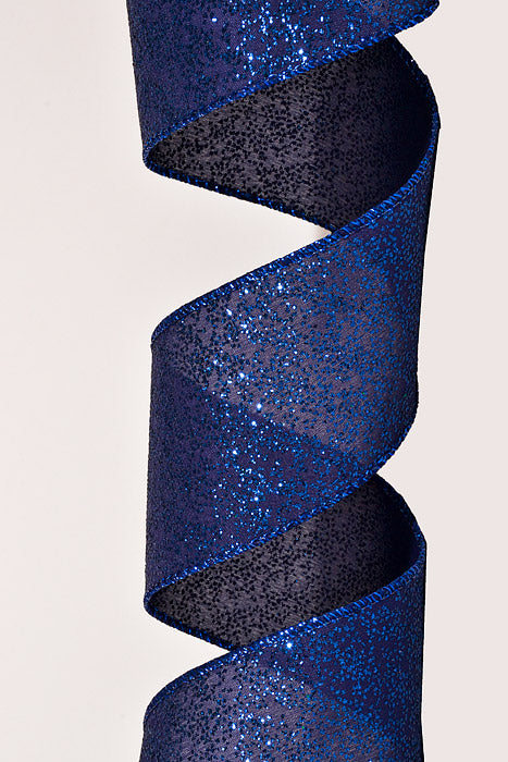 2.5" X 50Yds Wired Satin Glittered Ribbon Navy