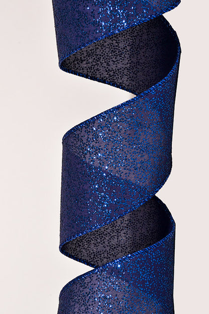 2.5" X 50Yds Wired Satin Glittered Ribbon Navy