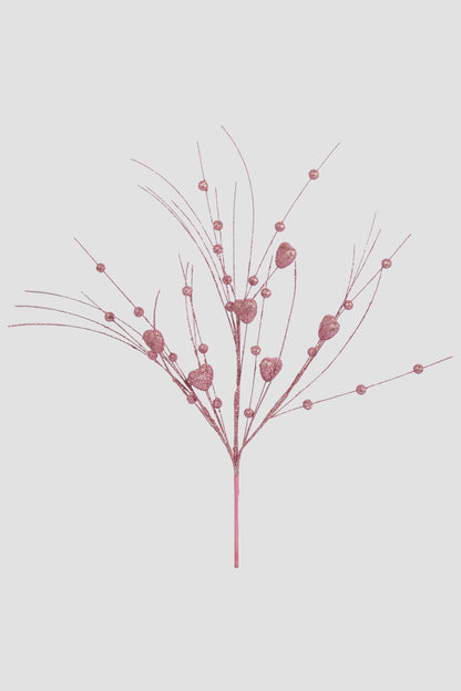 24" Glitter Hearts/Berries Stem Pink