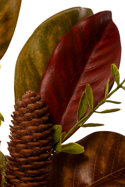 16" Pomegranate Cone Magnolia Leaf Spray Brown/Green
