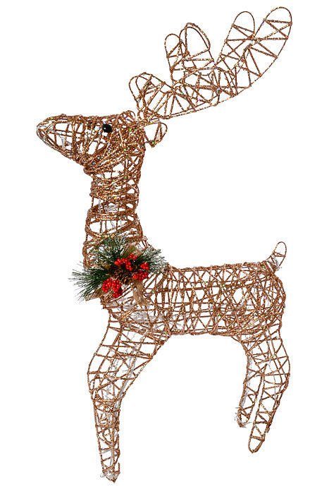 33" Lighted Stand Deer With Pinecone Rose Gold