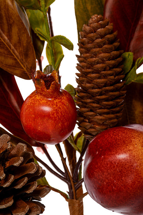 16" Pomegranate Cone Magnolia Leaf Spray Brown/Green