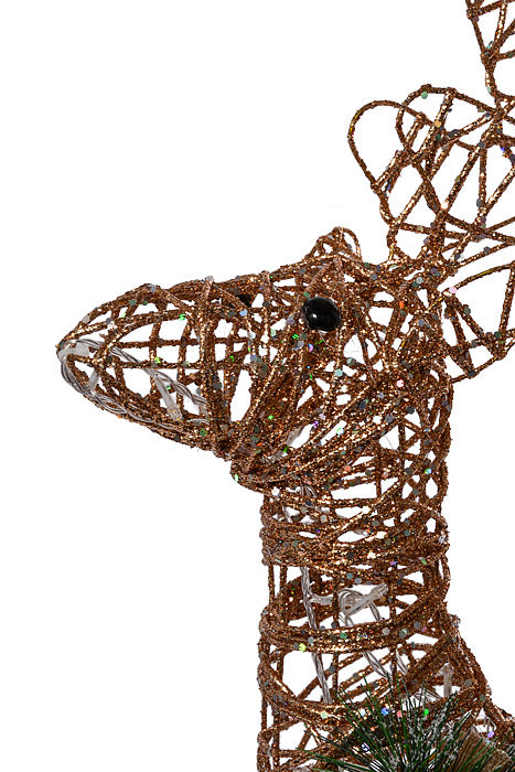 33" Lighted Stand Deer With Pinecone Rose Gold