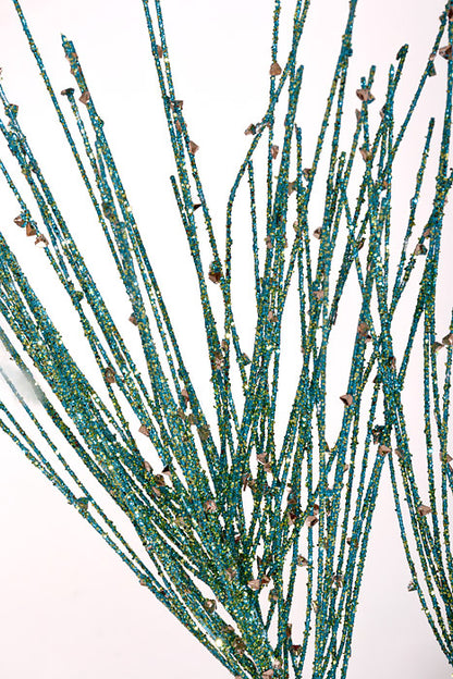 23" Glitter Long Needle Pine Spray Aqua