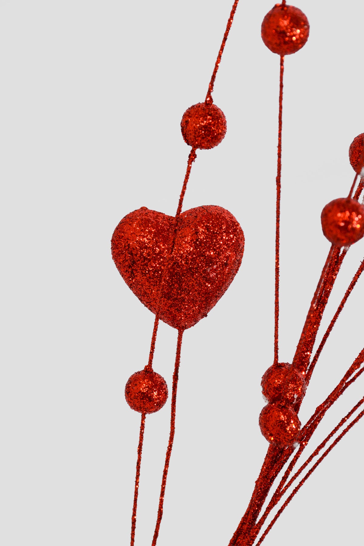 24" Glitter Hearts/Berries Stem Red