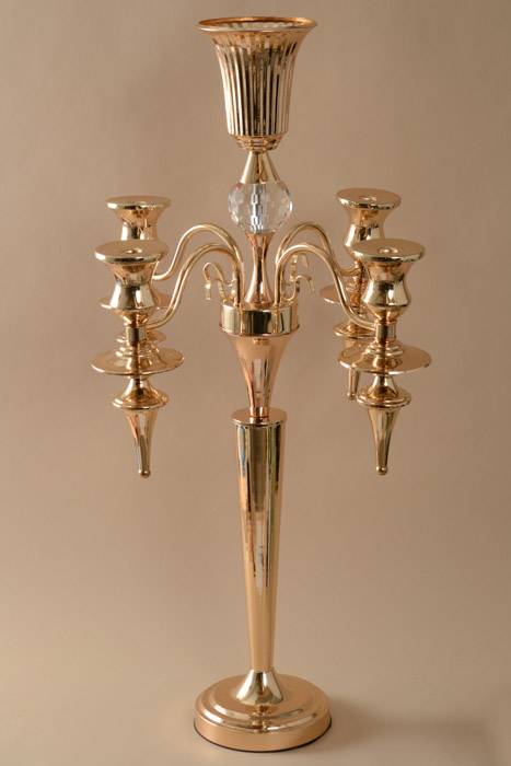 36" Metal 5-lite Candelabrum W/crystal Gold