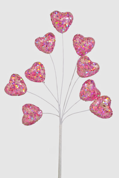 14.5" Glitter Hearts Stem Pink